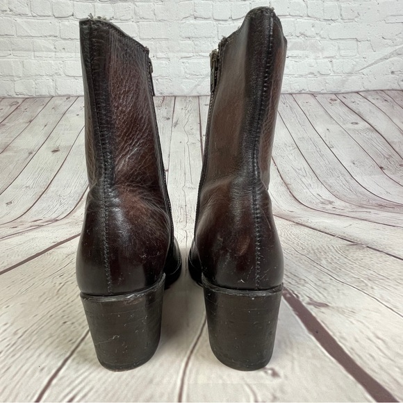 FRYE Sabrina brown leather block heel round toe campus mid boots, size 6.5 - Picture 4 of 15